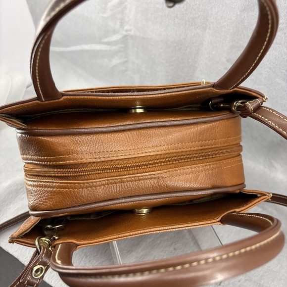 Vintage Capezio Double Top Handle Crossbody Purse Square 2‎ Tone Faux Leather - Picture 8 of 13